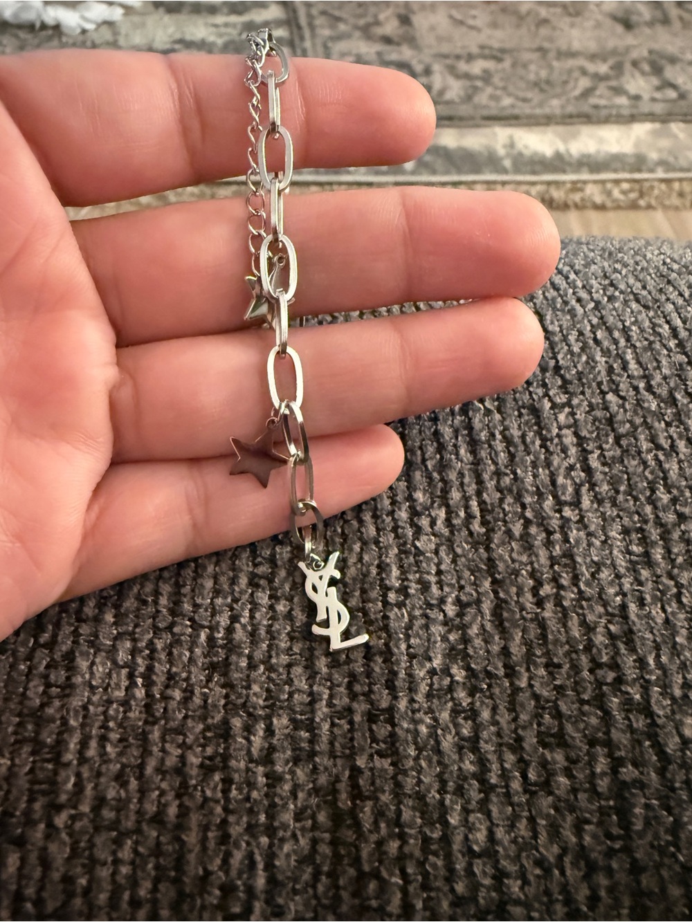 YSL Silver-Tone Star Charm Bracelet - Silver